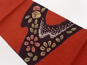 ふくれ織絞り抽象花葉模様名古屋帯
